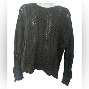Splendid black Open Cable Knit cotton blend pullover Sweater ladies small